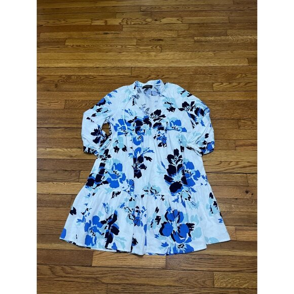 Ellen Tracy Linen Blend Dress Women's Size XS Floral Long Sleeve V Neck - Picture 1 of 4